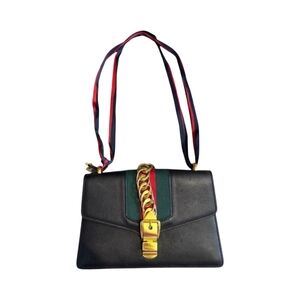 Fashion Hand bag Black Leather Bag with Gold Chain